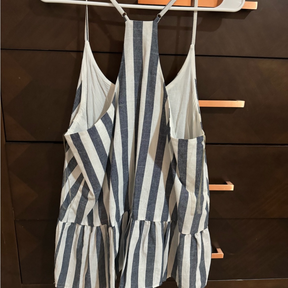 Blue and white stripe baby doll tank top